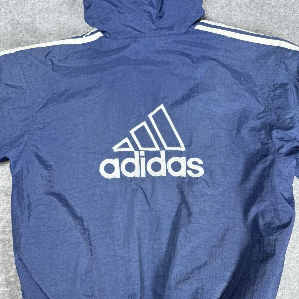 Vintage Adidas Jacket Boy's Medium Blue Hooded Full Zip Trefoil‎